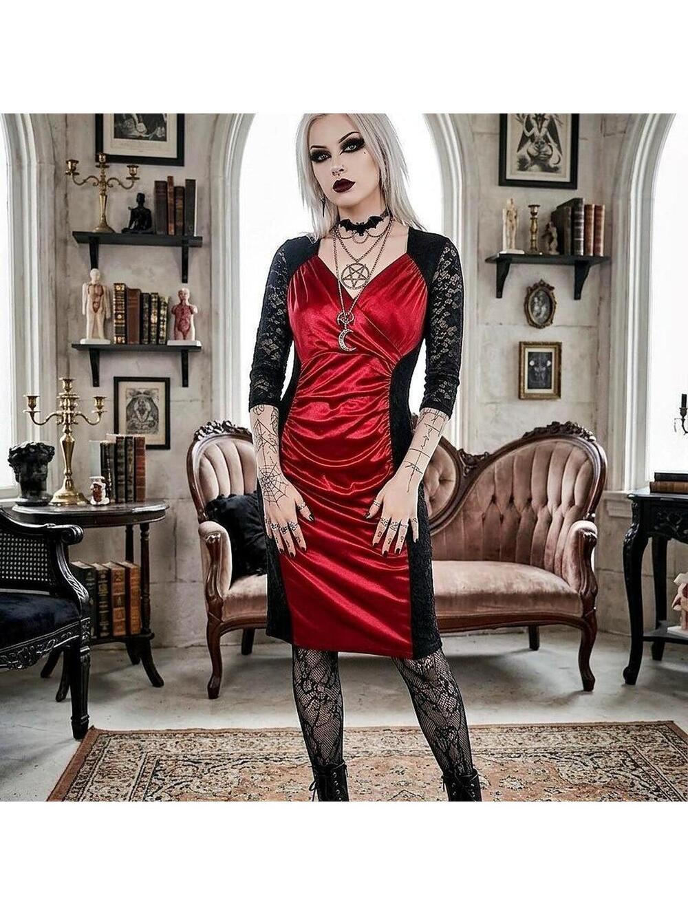 Miusol Women's Black and Red Dress